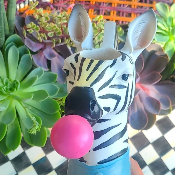 Zebra Blowing Bubble Gum Vase, 9" tall x 4" wide